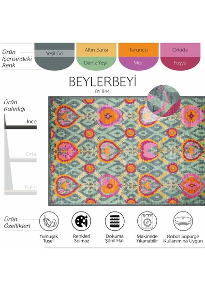 Beylerbeyi By 844 Yeşil Halı Çiçek Desenli Otantik Ev Salon Halısı Yıkanabilir Dokuma Şönil Halı fiyatları