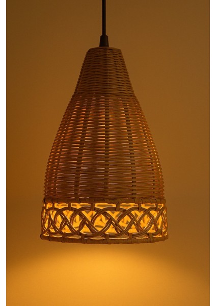 Doğal, El Örgüsü, Konik Tasarım Aydınlatma, Dekoratif Rattan, Sarkıt Lamba, Bohem Tasarım, 30 cm fiyatları