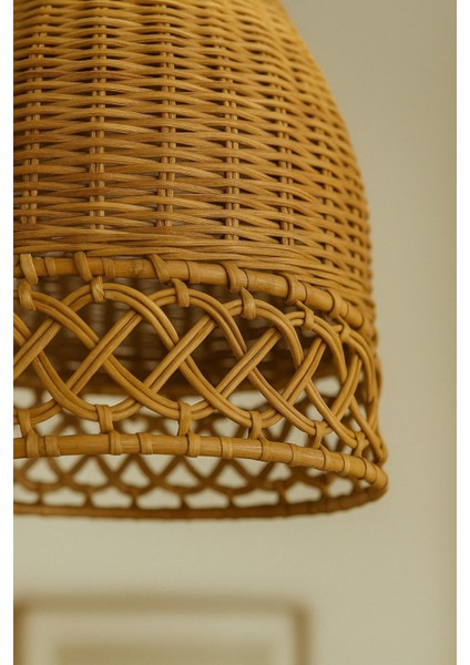 Doğal, El Örgüsü, Konik Tasarım Aydınlatma, Dekoratif Rattan, Sarkıt Lamba, Bohem Tasarım, 30 cm indirimleri