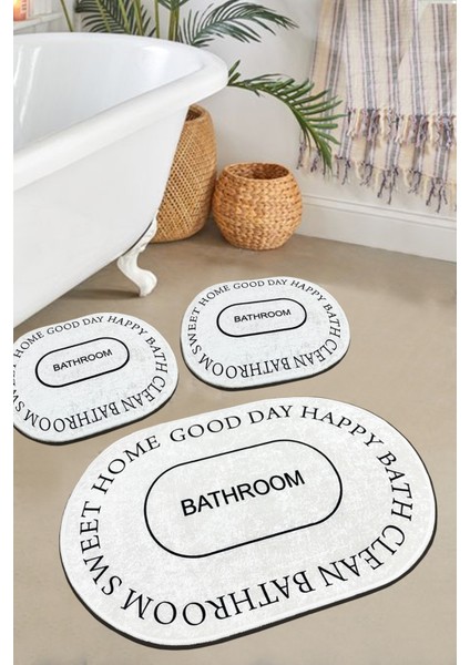 Baindos 3'lü Banyo Paspas Seti, Kaymaz Tabanlı Klozet Takımı Djtbanyo