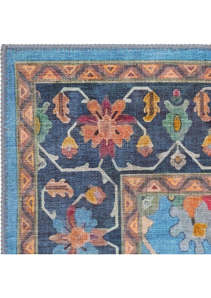 Beylerbeyi By 845 Mavi Halı Çiçek Desenli Otantik Ev Salon Halısı Yıkanabilir Dokuma Şönil Halı fırsatları
