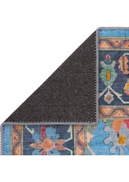 Beylerbeyi By 845 Mavi Halı Çiçek Desenli Otantik Ev Salon Halısı Yıkanabilir Dokuma Şönil Halı indirimleri