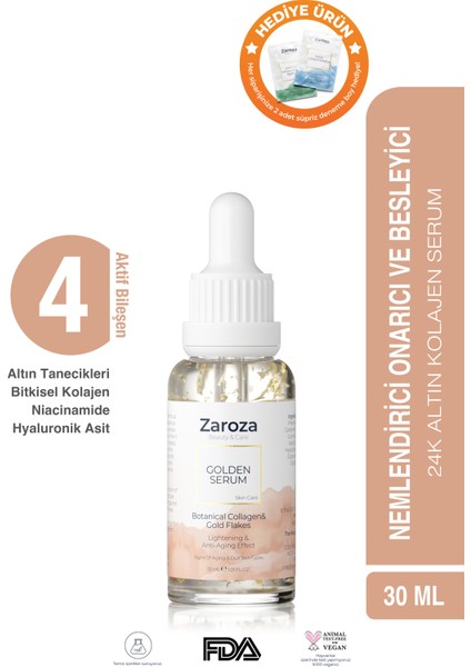 Yaşlanma Karşıtı Collagen & Niacinamide & 24K Altın Yapraklı Serum 30 ml