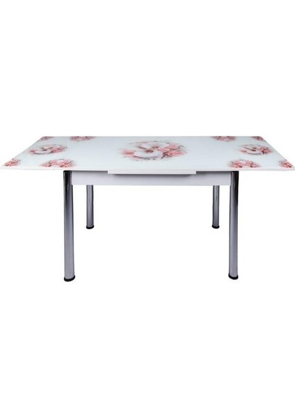 Yandan Açılır Büyüyen Cam Mutfak Masası Pembe Bahar Orkide 60 x 90 cm