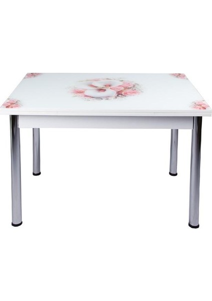 Yandan Açılır Büyüyen Cam Mutfak Masası Pembe Bahar Orkide 60 x 90 cm