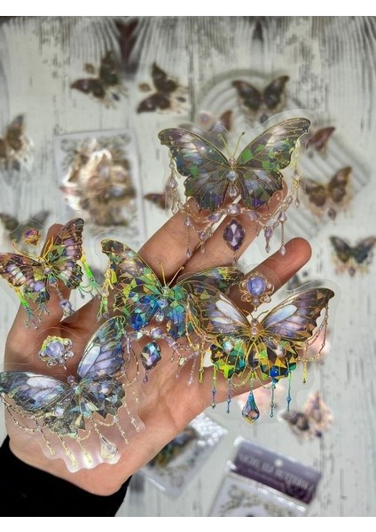 Nıght Elf Butterfly Işıl Işıl Siyah Kelebekler Şeffaf Pet Sticker Set/çıkartma/su Geçirmez/altın Yaldızlı/bullet Journal indirimleri
