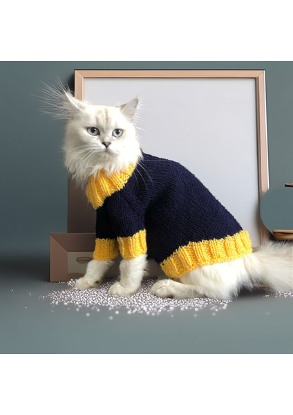 Kedi ve Köpek Için Sarı Lacivert Kazak