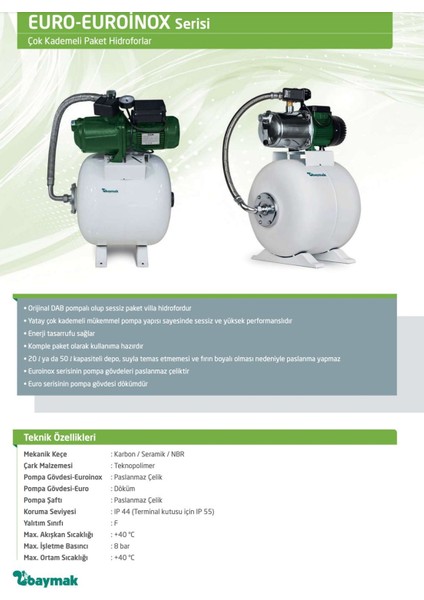 Euro 50/50 M Sessiz Hidrofor - 50 Litre - 8 Kat / 8 Daire