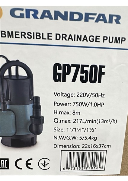 GP750F Drenaj Pompası - 750 Watt