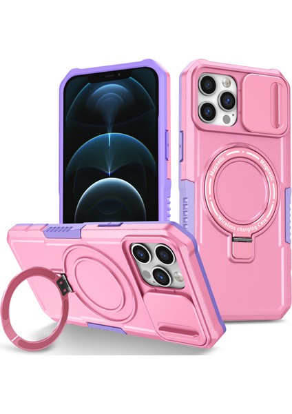 iPhone 12 Pro Max Için 6,7 Inç Manyetik Telefon Kılıfı Pc+Tpu Kapaklı, Slayt Kamera Kapaklı-Mor/pembe (Yurt Dışından)