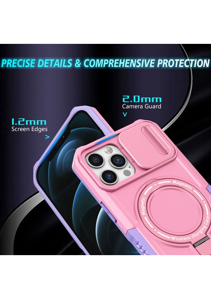 iPhone 12 Pro Max Için 6,7 Inç Manyetik Telefon Kılıfı Pc+Tpu Kapaklı, Slayt Kamera Kapaklı-Mor/pembe (Yurt Dışından)