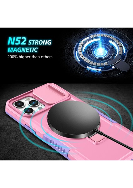 iPhone 12 Pro Max Için 6,7 Inç Manyetik Telefon Kılıfı Pc+Tpu Kapaklı, Slayt Kamera Kapaklı-Mor/pembe (Yurt Dışından)