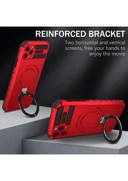iPhone 11 Pro Kılıf Manyetik Pc+Tpu Halkalı Telefon Kılıfı Kickstand-Kırmızı (Yurt Dışından)