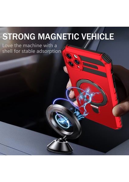 iPhone 11 Pro Kılıf Manyetik Pc+Tpu Halkalı Telefon Kılıfı Kickstand-Kırmızı (Yurt Dışından)