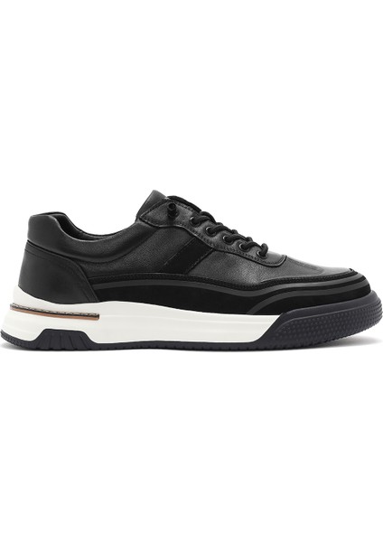 Erkek Siyah Bağcıklı Kalın Tabanlı Deri Sneaker 25SFD693518