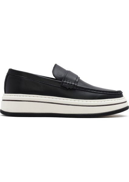 Erkek Siyah Kalın Tabanlı Deri Casual Loafer 25SFD650118