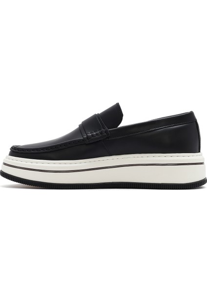 Erkek Siyah Kalın Tabanlı Deri Casual Loafer 25SFD650118