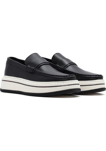 Erkek Siyah Kalın Tabanlı Deri Casual Loafer 25SFD650118