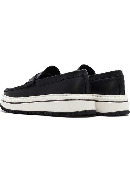 Erkek Siyah Kalın Tabanlı Deri Casual Loafer 25SFD650118