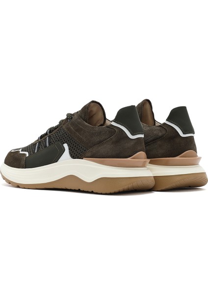 Erkek Haki Bağcıklı Kalın Tabanlı Deri Sneaker 25SFD795014