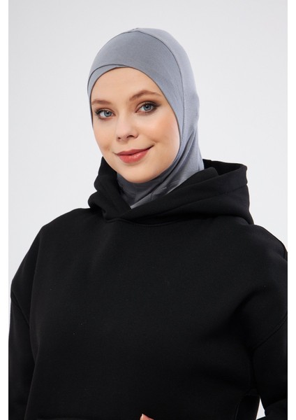 Gri Pratik Hazır Geçmeli Bone Viskon Çapraz Sporcu Hijab 2110_15