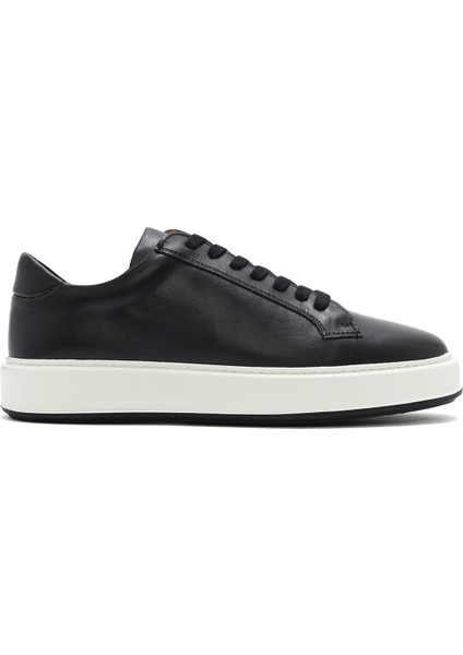 Erkek Siyah Kalın Tabanlı Bağcıklı Deri Sneaker 25SFD630718