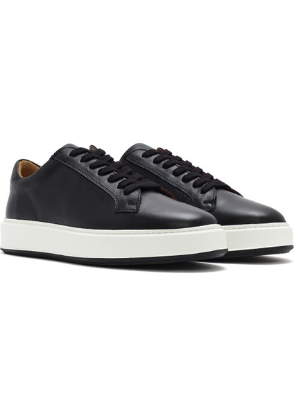 Erkek Siyah Kalın Tabanlı Bağcıklı Deri Sneaker 25SFD630718