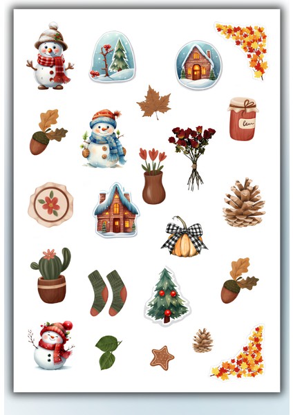 Sonbahar-Kış Temalı 3'lü Sticker Planner Ajanda Bullet Journal Için Uygun Set modelleri