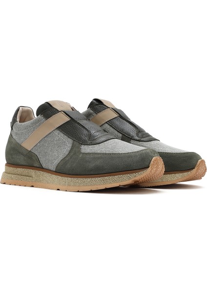 Erkek Haki Bağcıklı Deri Casual Sneaker 25SFD795114