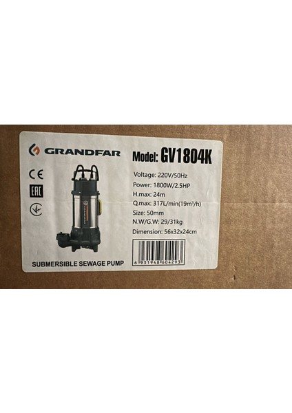 GV1804 Pro. Par. Bıçaklı Dalgıç 2,4hp - 24 Metre