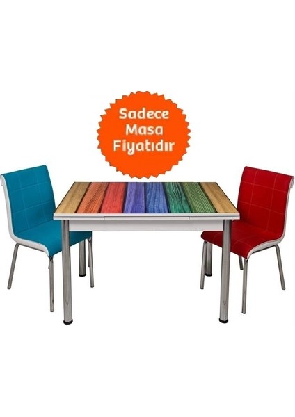 Yandan Açılır Cam Büyüyen Mutfak Masası 70 x 110 cm Renkli Ahşap Sadece Masa