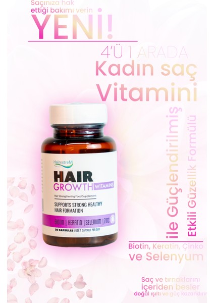 Kadın Saç ve Tırnak Vitamini. Çinko, Selenyum, Biotin ve Folik Asit Içeren Saç Vitamini Desteği 30AD.