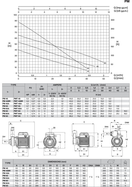 Pmt 80 Periferik Pompa 380V - 1 Hp - Italyan modelleri