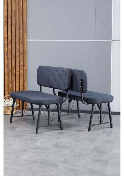 Hayat Serisi Mutfak, Yemek, Bahçe, Kafe, Modern Bench, Puf, 2 Adet - Lacivert