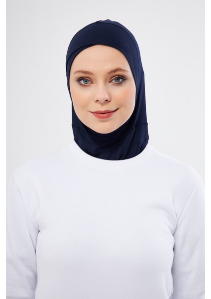 Lacivert Pratik Hazır Geçmeli Bone Viskon Çapraz Sporcu Hijab 2110_02