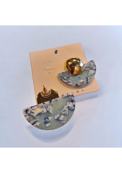 Kemik Vip Yelpaze Model Gold Detaylı Küpe