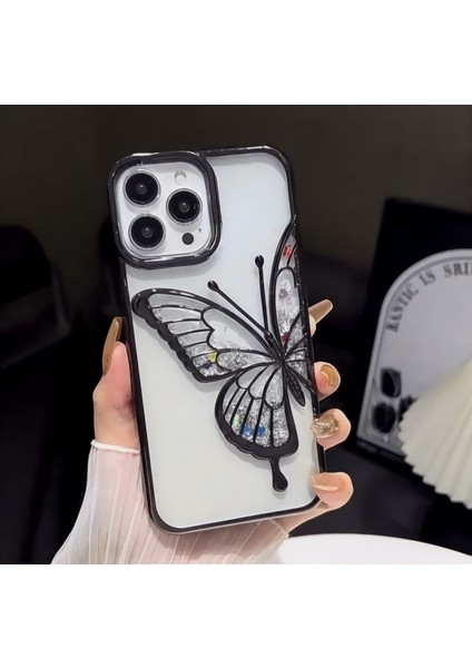 Apple iPhone 14 Pro Uyumlu Kılıf Kelebek Figürlü Hareketli Simli Şeffaf Silikon Kılıf / Kapak fiyatları