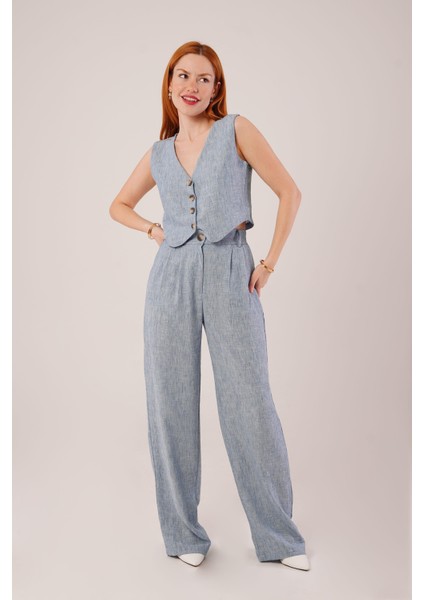 Üçaymoda Kırçıllı Desen Mavi Takım