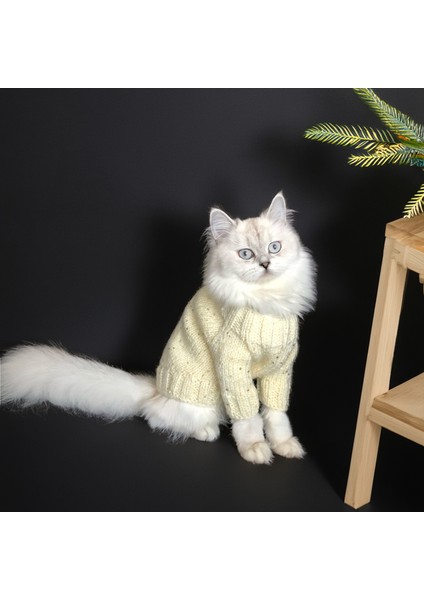 Kedi ve Köpek Için Işıltılı Krem Rengi Kazak