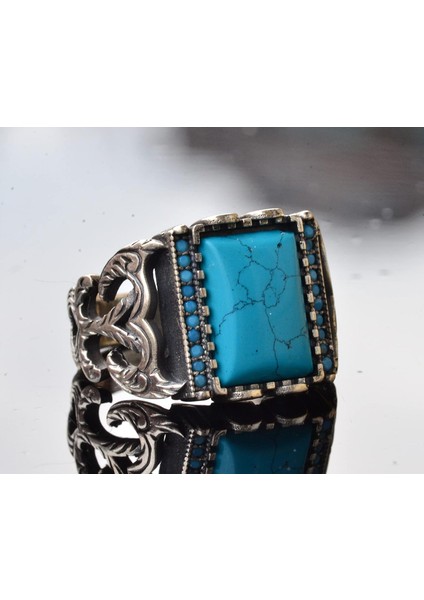 El Yapımı Vintage Turkuaz Yüzük - 925 Ayar Gümüş, Şık Süslü Tasarım, Dayanıklı, Farklı Takı, Mükemmel Uyum modelleri