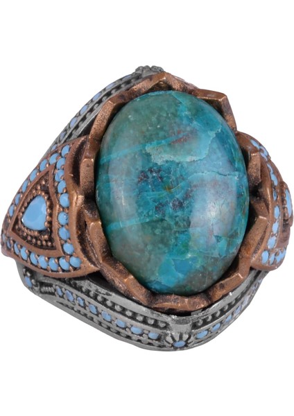 Doğal Taş Yüzük - El Yapımı 925 Ayar Gümüş Yüzük (Azurit)
