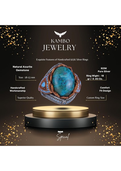 Doğal Taş Yüzük - El Yapımı 925 Ayar Gümüş Yüzük (Azurit) fiyatları