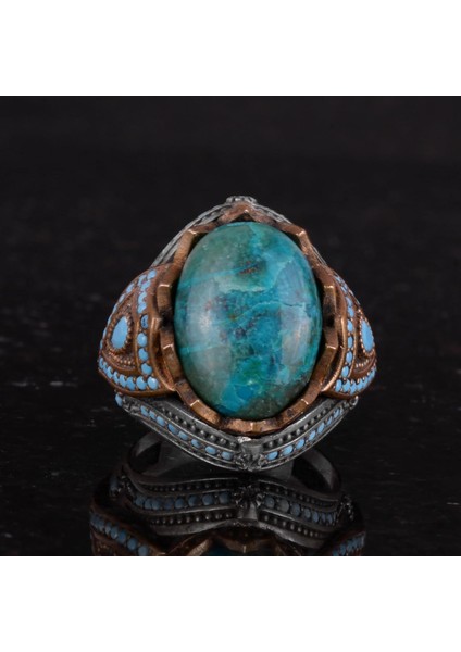 Doğal Taş Yüzük - El Yapımı 925 Ayar Gümüş Yüzük (Azurit) fırsatları