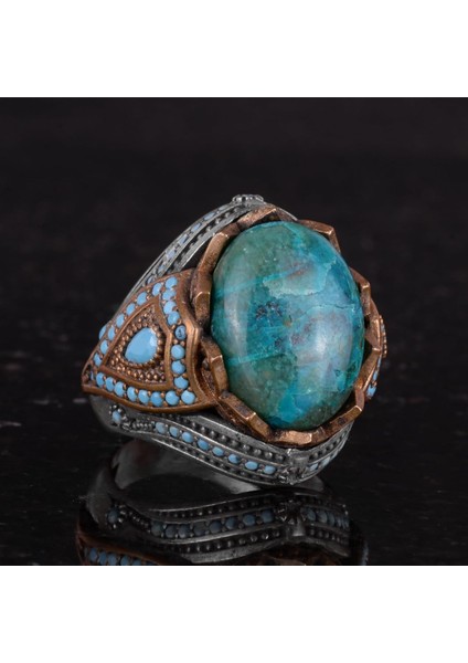 Doğal Taş Yüzük - El Yapımı 925 Ayar Gümüş Yüzük (Azurit) indirimleri