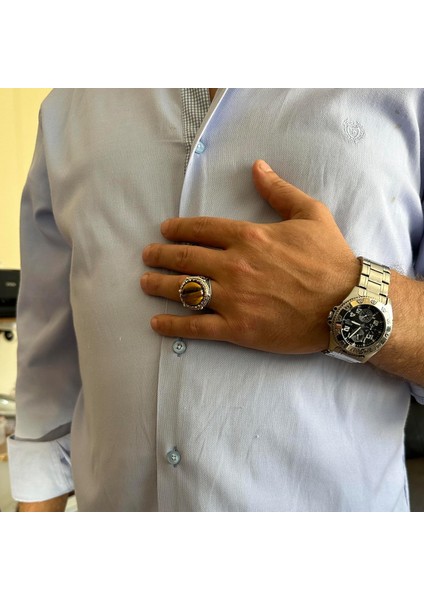 Doğal Taş El Yapımı Yüzük - 925 Ayar Gümüş Yüzük (Kaplan Gözü) modelleri