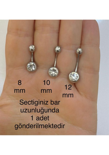 Cerrahi Çelik Iki Tarafı Taşlı Klasik Göbek Piercingi Seçilen Bar Uzunluğunda 1 Adet