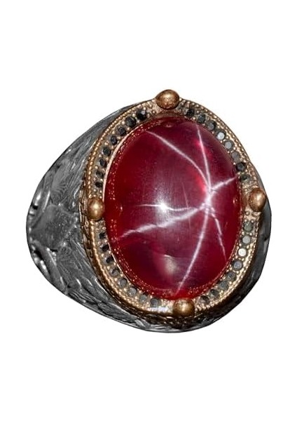 925 Ayar Gümüş Erkek Yüzük – Yıldız Yakut (Star Ruby) Taşlı Özgün El Yapımı Model