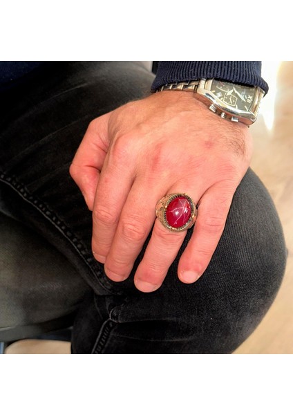 925 Ayar Gümüş Erkek Yüzük – Yıldız Yakut (Star Ruby) Taşlı Özgün El Yapımı Model modelleri