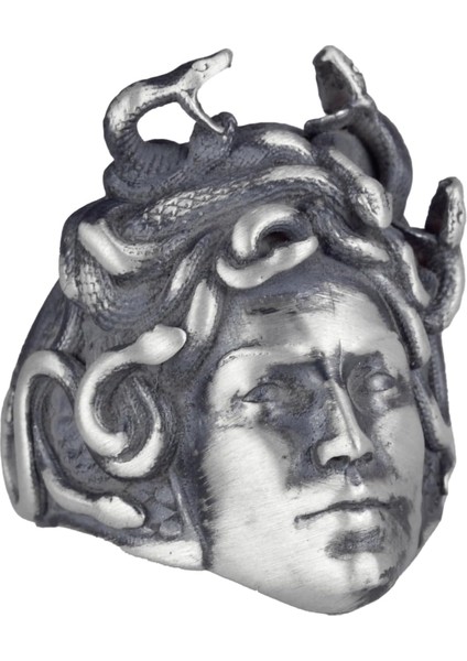 Antik Gümüş Yüzük Medusa Başı, Yunan Mitolojisi Erkek Yüzüğü, 925 Ayar Gümüş Yüzük (Özelleştirilebilir)