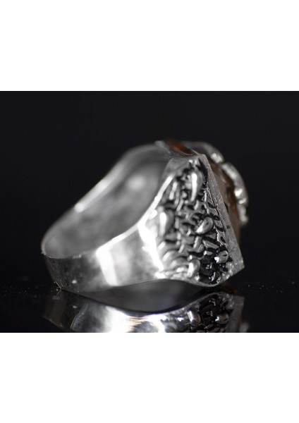 Erkekler Için 925 Ayar Gümüş Aslan Yüzük - Yaratılmış Sitrin Taşı ile - Cesur ve Ihtişamlı Tasarım fırsatları